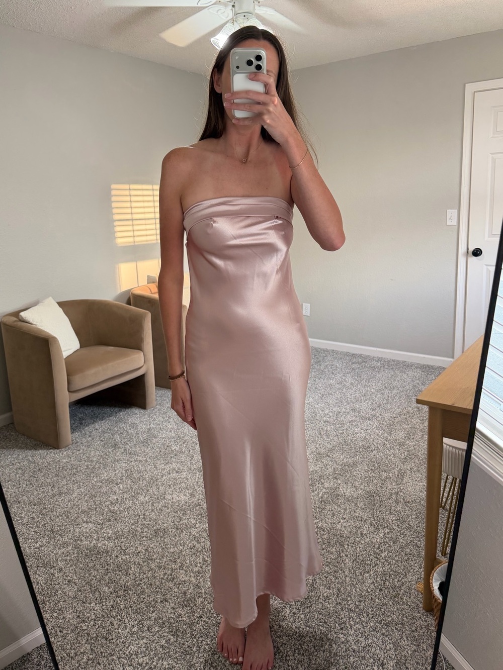Strapless Satin Slip Dress in Blush